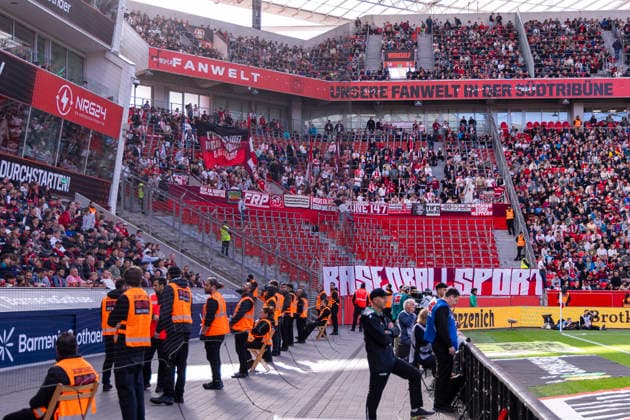 September 20, 2026, Soccer, Matchday 4 of the 1. Bundesliga, Bayer 04 Leverkusen vs. RB Leipzig A few fans from Leipzig are sitting in the visitors section at the BayArena in Leverkusen, North Rhine-Westphalia, Germany xRHR PHOTO DEx Copyright: DennisxEwert RHR-FOTOx RHR-FOTO DE