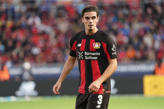 Leverkusen Soccer, Bundesliga Season 2026–2027: Bayer 04 Leverkusen vs. RB Leipzig, September 20, 2026, BayArena, Leverkusen; Miguel Gutierrez, Bayer 04 Leverkusen, Spain, SPain, ESP; Action, Still Image
