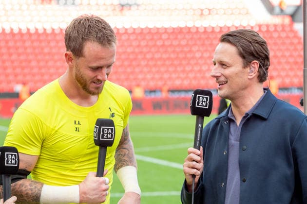 Germany 1 Bundesliga 2026–2027, Matchday 4, Bayer 04 Leverkusen vs. RB Leipzig, Saturday, September 20, 2026, BayArena Stadium, Leverkusen, North Rhine-Westphalia, in a TV interview after the match: Mark Flekken, Bayer 04 Leverkusen, 1 DAZN, Leverkusen, BayArena Stadium, Leverkusen, Germany Copyright: xOrhanxHabashx