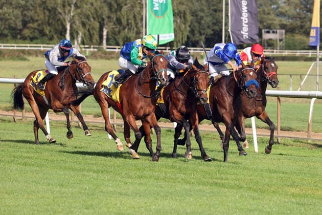 September 20, 2026, Hanover, Lower Saxony, GER Avyaan, ridden by Esentur Turganaaly Uulu (left), wins the BBAG Auction Race at the Hanover Racetrack, Neue Bult 260920D981HANNOVER JPG