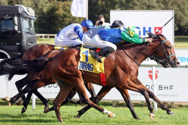 September 20, 2026, Hanover, Lower Saxony, GER Avyaan, ridden by Esentur Turganaaly Uulu, wins the BBAG Auction Race at the Hanover Racetrack, Neue Bult 260920D982HANNOVER JPG