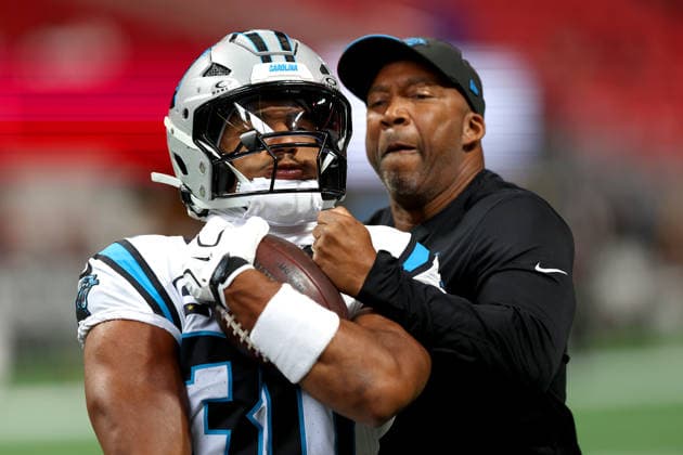 ATLANTA, GA - SEPTEMBER 20: Chuba Hubbard (30) of the Carolina Panthers performing warm-up drills before the Sunday afternoon NFL, American Football Herren, USA game between the Atlanta Falcons and the Carolina Panthers on September 20, 2026 at the Mercedes-Benz Stadium in Atlanta, Georgia. (Photo by David J. Griffin Icon Sportswire) NFL: SEP 20 Panthers at Falcons EDITORIAL USE ONLY Icon9532609200040