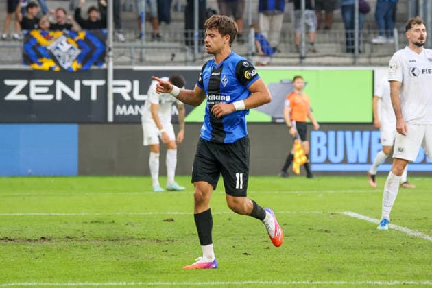 Masca SV Waldhof Mannheim, 11th goal scorer in the 2-0 win, goal and goal celebration, gestures, joy, emotions, soccer 3. Liga, Matchday 7, SV Waldhof Mannheim vs. SC Preußen Münster on September 20, 2026, at the Carl Benz Stadium in Mannheim, Germany, 2026; Franz Reindel; Mannheim; Carl Benz Stadium; Germany Copyright: xFranzxReindelx