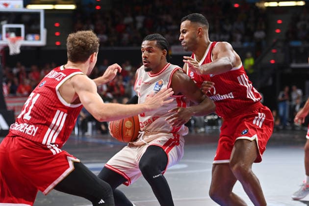 Jordan WRIGHT BA, Action, One-on-One Against Johannes THIEMANN, FCB Basketball BBL, 2026–2027 Season, FC Bayern Munich vs. Bamberg Baskets on September 20, 2026, BMW Park