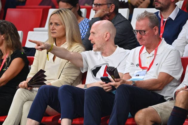 Matthias SAMMER with his wife Karin at a BBL basketball game, 2026–2027 season: FC Bayern Munich vs. Bamberg Baskets on September 20, 2026, at BMW Park