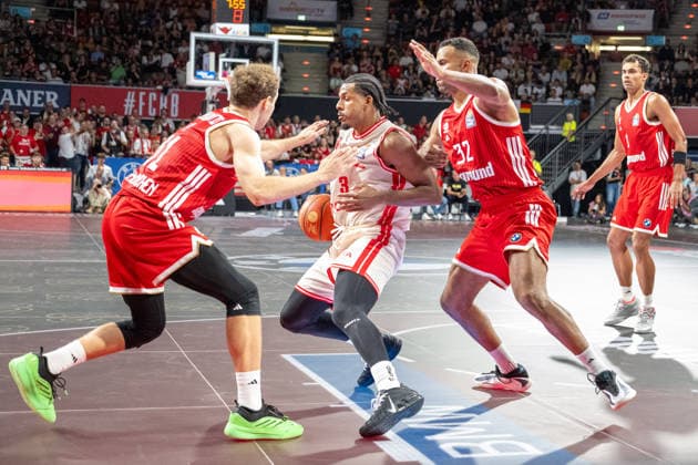 Rokas Jokubaits 31 FC Bayern Basketball, Jordan Wright 3 BMA365 Bamberg Baskets, Johannes Thiemann 32 FC Bayern Basketball, FC Bayern Basketball BMA365 Bamberg Baskets, BBL, Matchday 1, September 20, 2026, Munich, Bavaria, Germany Copyright: xkolbert-press UlrichxGamelx