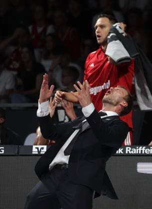 Stunned FCBB Coach Anton GAVEL Basketball, Bundesliga, Bayern Munich vs. Bamberg Baskets, on September 20, 2026, in Munich, Germany Source: Copyright Credit Oryk HAIST xx