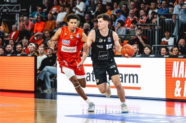 Neu Ulm, Germany, September 20, 2026 Michael Rataj of ratiopharm Ulm and Patrick Cartier of MHP RIESEN Ludwigsburg go head-to-head during the Basketball Bundesliga game between ratiopharm Ulm and MHP RIESEN Ludwigsburg at the ratiopharm Arena on September 20, 2026 in Neu Ulm, Germany. Photo by Harry Langer, DeFodi Images, ratiopharm Arena, Germany, September 20, 2026: Michael Rataj of ratiopharm Ulm and Patrick Cartier of MHP RIESEN Ludwigsburg battle for the ball during the Basketball Bundesliga match between ratiopharm Ulm and MHP RIESEN Ludwigsburg in Neu Ulm on September 20, 2026 at the ratiopharm Arena, Germany Photo by Harry Langer, DeFodi Images Photo by Harry Langer, DeFodi Images
