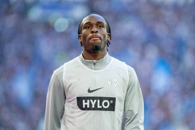 Noel Futkeu of SV Elversberg, 09, sticks out his tongue during FC Schalke 04 vs. SV Elversberg, soccer, Bundesliga, Matchday 4, 2026–27 season, September 20, 2026, DFL regulations prohibit any use of photographs as image sequences and or quasi-video. FC Schalke 04 vs. SV Elversberg, Soccer, Bundesliga, Matchday 4, 2026–27 Season, September 20, 2026, Gelsenkirchen Copyright: xEibner-Pressefoto LukasxBaldygax EP_LBA