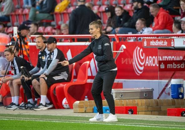Soccer, Women s, 2026–2027 Season, Google Pixel Women s Bundesliga, Matchday 5, 1. FC Union Berlin vs. RB Leipzig, Coach Marie Louise Eta, 1. FC Union Women s Team, September 20, 2026, Copyright: xMatthiasxKochx