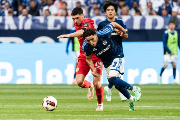Germany 1 Bundesliga 2026–2027, Matchday 4: FC Schalke 04 vs. SV Elversberg, September 20, 2026, Veltins Arena, Gelsenkirchen, North Rhine-Westphalia: Nicolas Kristof (Elversberg, 20), Lukas Pinckert (Elversberg, 19) Copyright: xCelinaxLeiersx