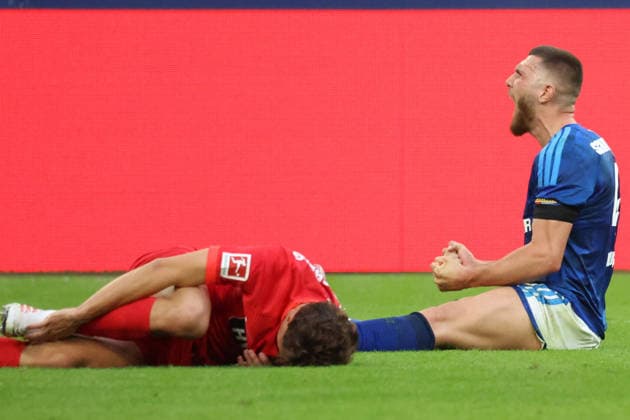 September 20, 2026, xrekx, Soccer, Bundesliga 1, FC Schalke 04 vs. SV Elversberg, Maurice Krattenmacher (SV 07 Elversberg) vs. Hasan Kurucay (FC Schalke 04), tackle, action, battle for the ball DFL DFB REGULATIONS PROHIBIT ANY USE OF PHOTOGRAPHS as IMAGE SEQUENCES and or QUASI-VIDEO Gelsenkirchen