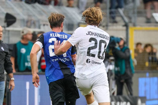 Lukas Klünter, SV Waldhof Mannheim, 24, Ryan Nils Johansson, SC Preußen Münster, 20. Soccer 3. Liga, Matchday 7, SV Waldhof Mannheim vs. SC Preußen Münster on September 20, 2026, at Carl Benz Stadium in Mannheim, Germany, 2026. Franz Reindel, Mannheim, Carl Benz Stadium, Germany Copyright: xFranzxReindelx