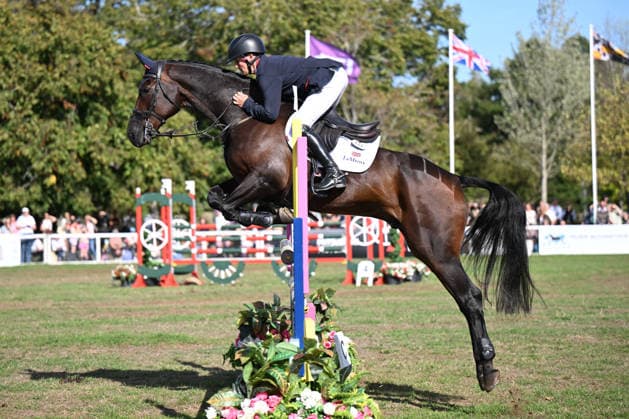 RECORD DATE NOT STATED 20th September 2026; Blenheim Palace, Woodstock, Oxfordshire, England; Blenheim Palace International Horse Trials Final Day; Brookfield Quality ridden by Tom McEwen of Great Britain in action during the show jumping test SimonxWest