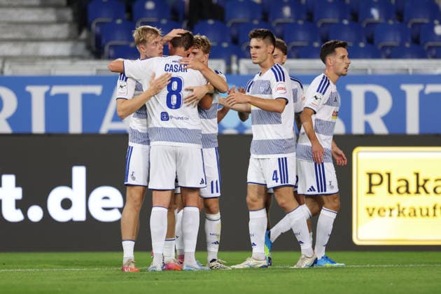 September 20, 2026, 3rd Division Soccer, SV Wehen Wiesbaden vs. MSV Duisburg, from left, goal celebration for the 0–1 by Dominik Kother (MSV Duisburg), goal celebration, celebrating the goal. DFL and DFB regulations prohibit any use of photographs as image sequences and or quasi-video. xdcx Copyright: HMBxMedia Claus