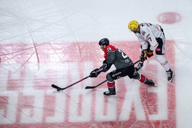 COLOGNE, GERMANY - 20 SEPTEMBER, 2026: Tim Fleischer, Daniel Pfaffengut - The PENNY DEL Ice hockey, Eishockey match Koelner Haie vs. Loewen Frankfurt at LANXESS arena.  Copyright: xVitaliixKliuievx