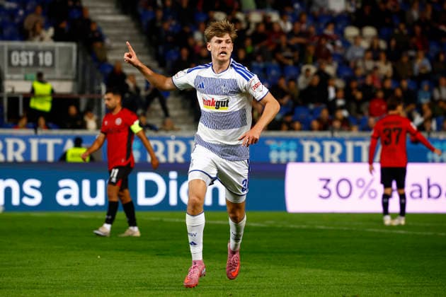 September 20, 2026, xavx, Soccer 3rd Division, SV Wehen Wiesbaden vs. MSV Duisburg, Frederik Christensen of MSV Duisburg celebrates the goal, The goal celebration after the 0–3 win over Wiesbaden