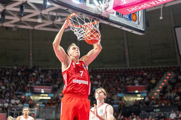 Johannes Voigtmann 7 FC Bayern Basketball, Dunk, FC Bayern Basketball BMA365 Bamberg Baskets, BBL, Matchday 1, September 20, 2026, Munich, Bavaria, Germany Copyright: xkolbert-press UlrichxGamelx