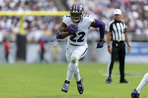 BALTIMORE, MD - SEPTEMBER 20: Baltimore Ravens running back Derrick Henry (22) finds open field during a NFL, American Football Herren, USA football game between New Orleans Saints and Baltimore Ravens September 20, 2026 at M&T Bank Stadium in Baltimore, MD (Photo by Charles Brock Icon Sportswire) NFL: SEP 20 Saints at Ravens EDITORIAL USE ONLY Icon260920007