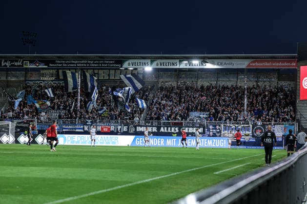 Sports, Soccer, 3rd Division, 2026–2027 Season, Matchday 7: SV Wehen Wiesbaden vs. MSV Duisburg, September 20, 2026, BRITA Arena; MSV Duisburg and Wiesbaden fans at the BRITA Arena in Hesse, Germany