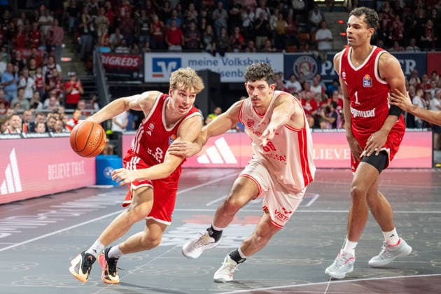 Tobias Jensen 8 FC Bayern Basketball, Yuval Hochstaedter 66 BMA365 Bamberg Baskets, Oscar da Silva 1 FC Bayern Basketball, FC Bayern Basketball BMA365 Bamberg Baskets, BBL, Matchday 1, September 20, 2026, Munich, Bavaria, Germany Copyright: xkolbert-press UlrichxGamelx