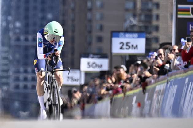 France s Paul Seixas pictured in action during the men s elite individual time trial race (39,2km) at the cycling UCI Road World Championship, WM, Weltmeisterschaft in Montreal, Canada, Sunday 20 September 2026. JASPERxJACOBS  x187198598x