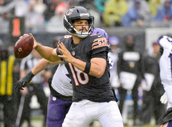 Chicago Bears quarterback Caleb Williams (18) passes the ball against the Minnesota Vikings at Soldier Field in Chicago on Sunday, September 20, 2026. Vikings defeated the Bear 9-6.  CHI20260920140 MARKxBLACK