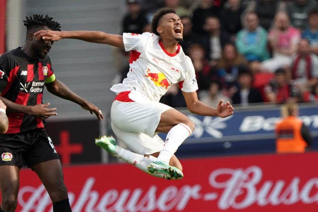 Leverkusen Soccer, 2026–2027 Bundesliga Season: Bayer 04 Leverkusen vs. RB Leipzig, September 20, 2026, Bayarena Leverkusen—Tidiam Diadie, Stephan Gomis, RB Leipzig, Action, Still Image