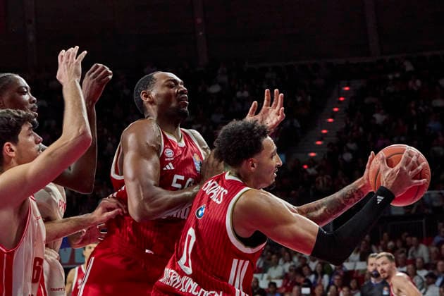German Basketball Bundesliga (BBL), FC Bayern Munich Basketball vs. BMA365 Bamberg Baskets, Munich FC Bayern Basketball, Bamberg Baskets MBA365, September 20, 2026, at BMW Park in Munich: NORRIS Miles, FC Bayern Basketball Power Forward (PF), No. 0 (FCBB0); WILEY Austin, FC Bayern Basketball Center (C), No. 50 (FCBB50); September 20, Sportworld Munich, BMW Park, Bayern, Germany