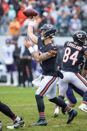 September 20, 2026: Chicago Bears Quarterback Tyson Bagent (17) in action during the NFL, American Football Herren, USA game against the Minnesota Vikings in Chicago, IL. CSM Chicago United States of America - ZUMAc04_ 20260920_zma_c04_187 Copyright: xMikexWulfx