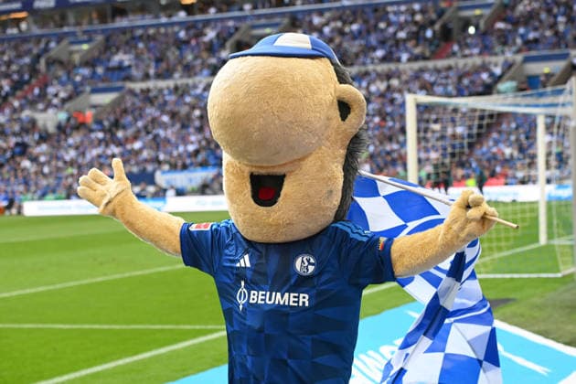 Mascot ERWIN, FC Schalke 04 vs. FC Schalke 04 vs. SV 07 Elversberg 0–0 Soccer, Bundesliga 1, Matchday 3, on September 20, 2026, at the Veltins Arena in Gelsenkirchen, Germany. DFL regulations prohibit any use of photographs as image sequences and or quasi-video.