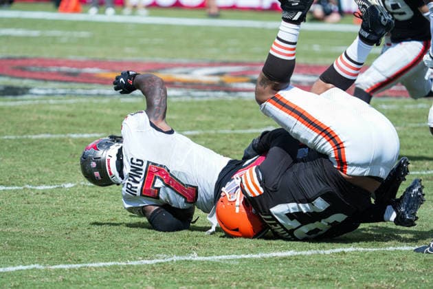 Cleveland Browns at Tampa Bay Buccaneers, Tampa Bay, Florida, USA Tampa Bay, Florida, USA, Septemer 20, Tampa Bay Buccaneers player Bucky Irving 7 gets tackled at Raymond James Stadium. Copyright: xMartyxJean-Louisx