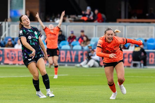 SAN JOSE, CA - SEPTEMBER 20: Alex Pfeiffer 17 of Bay FC celebrates a goal in the second half of a NWSL match against Racing Louisville FC on September 20, 2026 at PayPal Park in San Jose, CA. (Photo by Matthew Huang Icon Sportswire) SOCCER: SEP 20 NWSL Bay FC vs Racing Louisville EDITORIAL USE ONLY Icon260920008