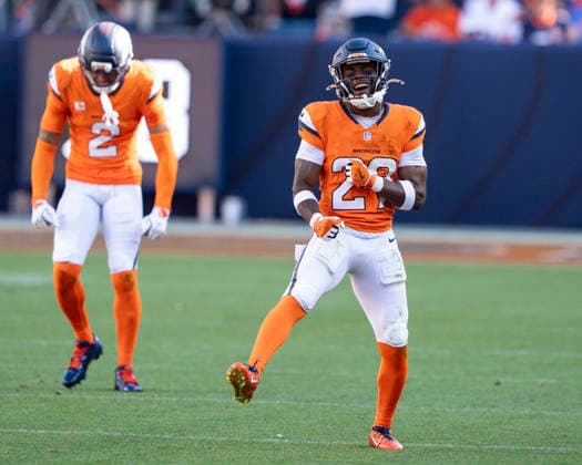 Sep 20, 2026; Denver Broncos cornerback Ja quan McMillian (29) celebrates a big play during the fourth quarter of the game between the Denver Broncos and Jacksonville Jaguars in Denver, CO, USA; at Empower Field at Mile High. Mandatory Credit: -Cal Media NFL, American Football Herren, USA 2026: Jaguars Vs Broncos SEP 20  - ZUMAc04_ 20260920_zma_c04_260 Copyright: xDerekxRegensburgerx