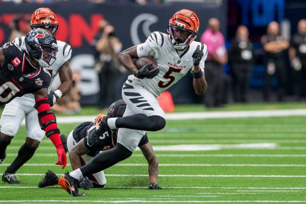 September 20, 2026: Cincinnati Bengals wide receiver Tee Higgins (5) runs after making a catch during a game between the Cincinnati Bengals and the Houston Texans in Houston, TX. .. CSM - ZUMAc04_ 20260920_zma_c04_372 Copyright: xTraskxSmithx