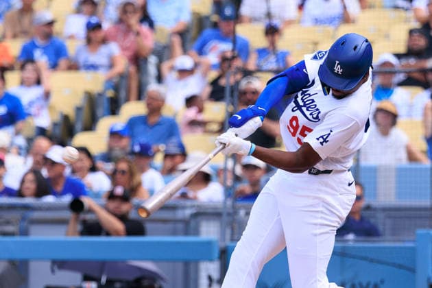 September 20, 2026, Los Angeles, California, USA: Josue De Paula 95 of the Los Angeles Dodgers doubles during a regular-season MLB, Baseball Herren, USA game against the San Francisco Giants on Sunday September 20, 2026 at Dodger Stadium in Los Angeles, California. Dodgers defeat Giants, 3-1. JAVIER ROJAS PI Dodgers Defeat Giants, 3-1  - ZUMAp124 20260920_zaa_p124_084 Copyright: xJavierxRojasx