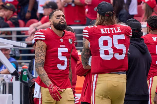 SANTA CLARA, CA - SEPTEMBER 20: Wide receiver Mike Evans (5) of the San Francisco 49ers looks on against the Miami Dolphins during a game at Levi s Stadium on September 20, 2026 in Santa Clara, California. (Photo by Robin Alam Icon Sportswire) NFL, American Football Herren, USA SEP 20 Dolphins at 49ers EDITORIAL USE ONLY Icon1642509282849