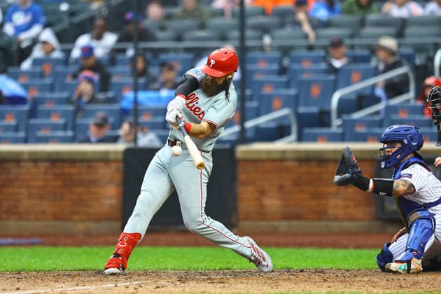 MLB, Baseball Herren, USA Philadelphia Phillies Vs. New York Mets Philadelphia Phillies Brandon Marsh 16 singles during the eighth inning of a baseball game against the New York Mets at Citi Field in Corona, on September 20, 2026. Flushing N.Y. United States  Copyright: xGordonxDonovanx originalFilename:donovan-mlbphila260920_npgba.jpg
