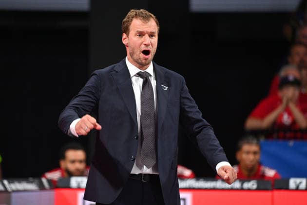 Coach Anton GAVEL (FCB), gesturing, giving instructions, single frame, cropped close-up, half-length shot, basketball (BBL), 2026–2027 season, FC Bayern Munich vs. Bamberg Baskets on September 20, 2026, at BMW Park