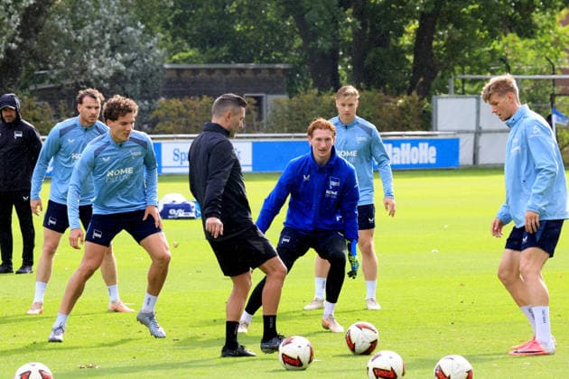 September 21, 2026, Germany, Soccer, 2. Bundesliga, 2026–2027 season, Sportforum, Hertha BSC, Head Coach Stefan Leitl leading Hertha BSC Berlin in training, Selim Telib (Hertha BSC Berlin, No. 47), Konstantin Heide (Hertha BSC Berlin, No. 13). DFB and DFL regulations prohibit any use of photographs as image sequences and or quasi-video. Berlin Sportforum, Berlin, Germany Copyright: xNordphotox xEnglerx