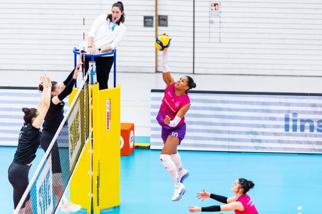 September 20, 2026, GER, Volleyball, Women, Funke Volley Cup, Season 26–27, Day 3 of the tournament, Dresdner SC (Dresdner Sportclub 1898) vs. KS DevelopRes Rzeszow (Taylor Mims) at the 99089 Erfurt Sports Hall, Rieths Sports Complex, Thuringia, Germany