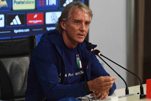 Foto IPP Giacomo Morini Firenze 21 09 2026 Calcio: Conferenza stampa del Commissario Tecnico Roberto Mancini presso il Centro Tecnico Federale di Coverciano. nella foto: l allenatore Roberto Mancini durante l incontro con la stampa. italy ITALY  Copyright: xR4924_italyphotopressx