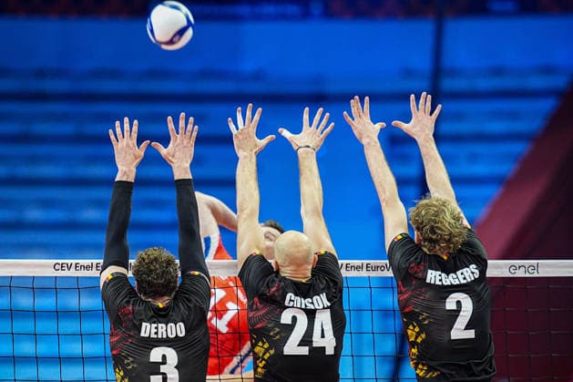 team Belgium plays during the eight final match of the CEV Enel Eurovolley 2026, between Belgium and Czechia, at the Palavela in Turin, north west Italy - Monday, September 21, 2026. .  Copyright: xMarcoxAlpozzi LaPressex