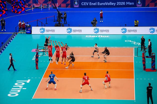 Team Belgium and Team Czechia during the eight final match of the CEV Enel Eurovolley 2026, between Belgium and Czechia, at the Palavela in Turin, north west Italy - Monday, September 21, 2026. .  Copyright: xMarcoxAlpozzi LaPressex