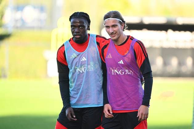 Italy v Belgium - UEFA Nations League 2026 Media Activities 21 09 2026 TUBIZE, BELGIUM - SEPTEMBER 21 : Lavia Romeo midfielder of Belgium, Godts Mika forward of Belgium pictured during a training session ahead of the UEFA Nations League tournament league phase matchday 1 group A1 match between Italy and Belgium on September 21, 2026 in Tubize, Belgium, 21 09 2026 Tubize Belgium  Copyright: xVincentxKalutx