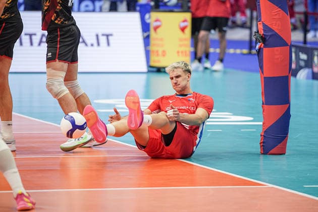 Czechia s Patrik Indra reacts during the eight final match of the CEV Enel Eurovolley 2026, between Belgium and Czechia, at the Palavela in Turin, north west Italy - Monday, September 21, 2026. .  Copyright: xMarcoxAlpozzi LaPressex