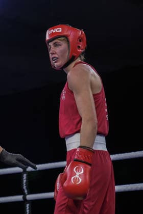 2026 European Boxing Championships in Bulgaria SOFIA, BULGARIA - SEPTEMBER 21: Esra Yildiz Kahraman (blue) of Turkiye competes against Elise Glynn (red) of England in the women s 57kg category during the 2026 European Boxing Championships at Asics Arena in Sofia, Bulgaria, on September 21, 2026. Osmancan Gurdogan Anadolu Sofia Bulgaria. Editorial use only. Please get in touch for any other usage.  Copyright: x2026xAnadoluxOsmancanxGurdoganx
