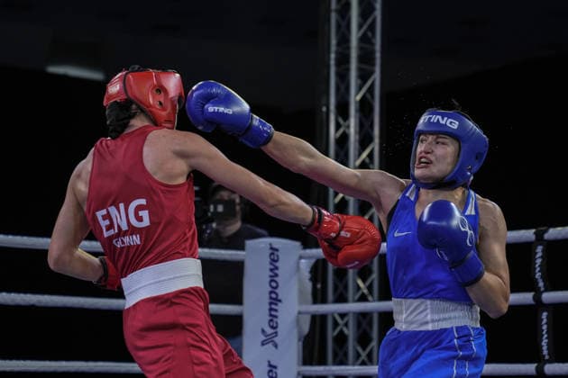 2026 European Boxing Championships in Bulgaria SOFIA, BULGARIA - SEPTEMBER 21: Esra Yildiz Kahraman (blue) of Turkiye competes against Elise Glynn (red) of England in the women s 57kg category during the 2026 European Boxing Championships at Asics Arena in Sofia, Bulgaria, on September 21, 2026. Osmancan Gurdogan Anadolu Sofia Bulgaria. Editorial use only. Please get in touch for any other usage.  Copyright: x2026xAnadoluxOsmancanxGurdoganx