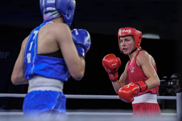 2026 European Boxing Championships in Bulgaria SOFIA, BULGARIA - SEPTEMBER 21: Esra Yildiz Kahraman (blue) of Turkiye competes against Elise Glynn (red) of Great Britain during the women s 57 kg category match at the 2026 European Boxing Championships at the Asics Arena in Sofia, Bulgaria on September 21, 2026. Osmancan Gurdogan Anadolu Sofia Bulgaria. Editorial use only. Please get in touch for any other usage.  Copyright: x2026xAnadoluxOsmancanxGurdoganx