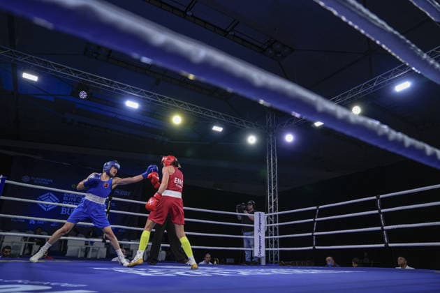 2026 European Boxing Championships in Bulgaria SOFIA, BULGARIA - SEPTEMBER 21: Esra Yildiz Kahraman (blue) of Turkiye competes against Elise Glynn (red) of Great Britain during the women s 57 kg category match at the 2026 European Boxing Championships at the Asics Arena in Sofia, Bulgaria on September 21, 2026. Osmancan Gurdogan Anadolu Sofia Bulgaria. Editorial use only. Please get in touch for any other usage.  Copyright: x2026xAnadoluxOsmancanxGurdoganx